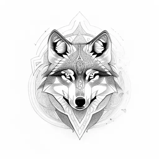 Symmetrical Wolf Woth Rose On The Middle