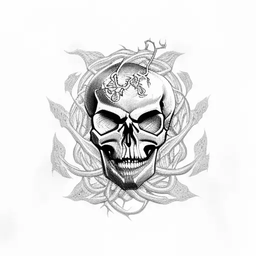 Demonic Skull With Vines Coming From Eyes