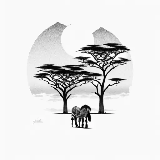 African Safari Sunset With Trees Birds And A Zebra