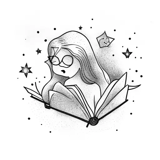 A Woman Reading A Book Under A Starry Sky