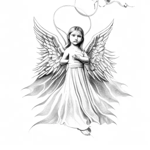 Black And White Angel Child Flying Shaking Hands With Demon Child