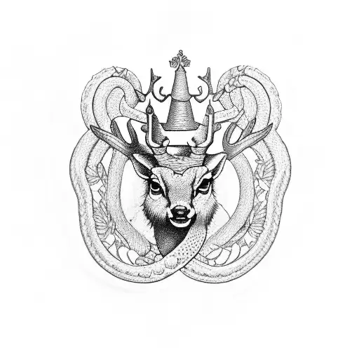 Roebuck Head With A Snake On Its Crown