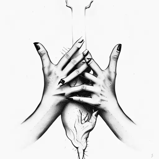 Hand Of A Girl Splitting His Flesh Whit Her Fingers To Have A Look At His Dark Heart