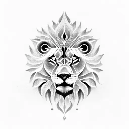 A Black-grey Tattoo Depicting A Fierce Lion Surrounded By Ancient Greek Architectural Elements
