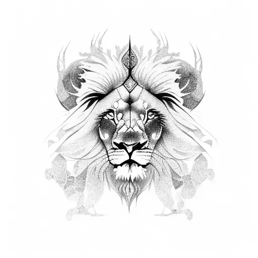 Lion One Side Of Tree Deer Other Side