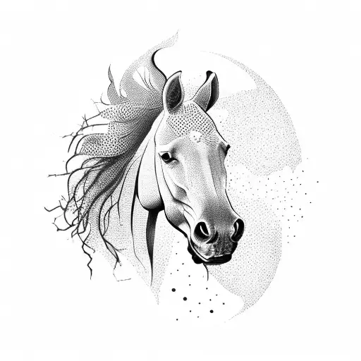 A Dotwork Silhouette Of A Horse Surrounded By Other Animal Silhouettes