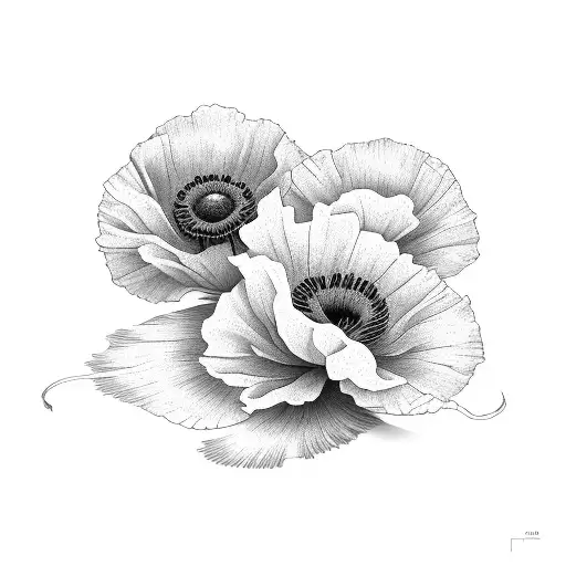 Fine Line Poppy Flower And Marigold Flower