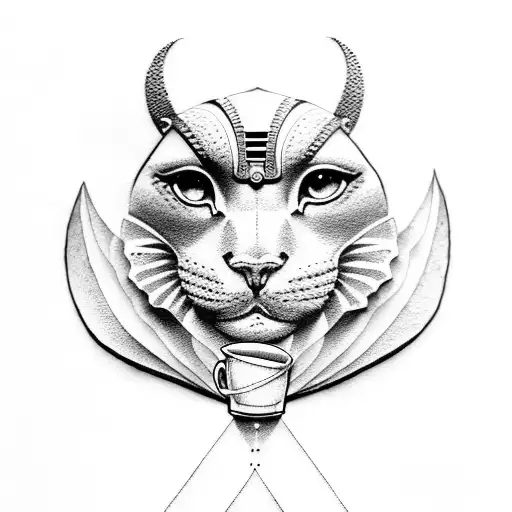 Egyptian Goddess Sekhmet With Coffee