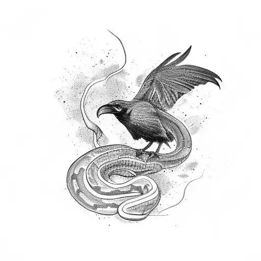 Raven Fighting A Snake
