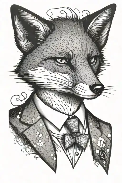 Black Grey Tattoo Design Fox In Suit