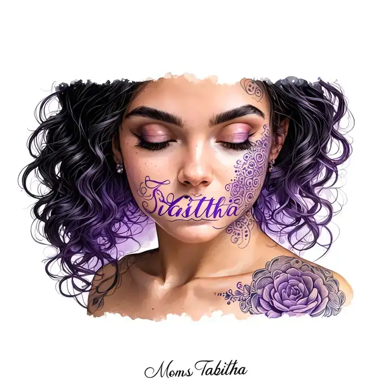 Moms Name Tabitha On Neck With Purple And In A Unique And Different Font