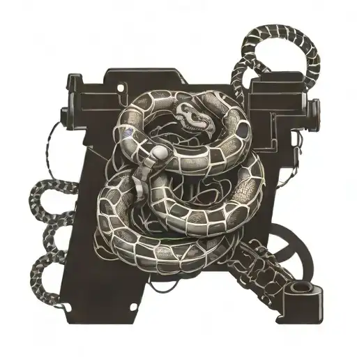 An Intricate Mechanical Snake Intertwined With Hiking Gear
