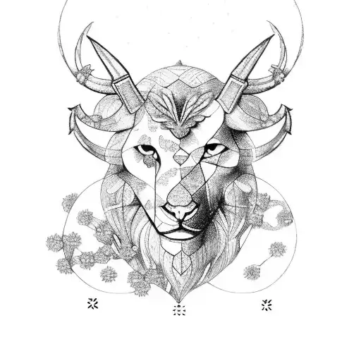 Leo And Aries Zodiac Symbols Intertwined With Floral Elements