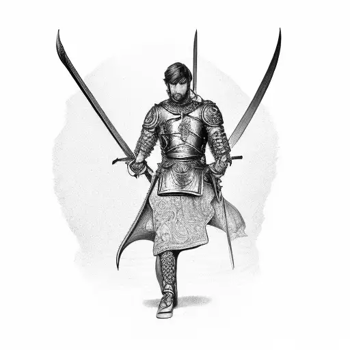 Man With Sword On Knee