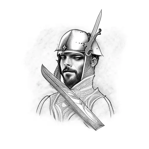 Man With Sword On Knee Suffering