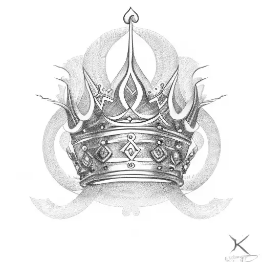 King's Crown With Horns And A Halo On Fire