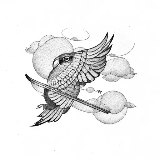 Small Birds Forming A Bird Flying