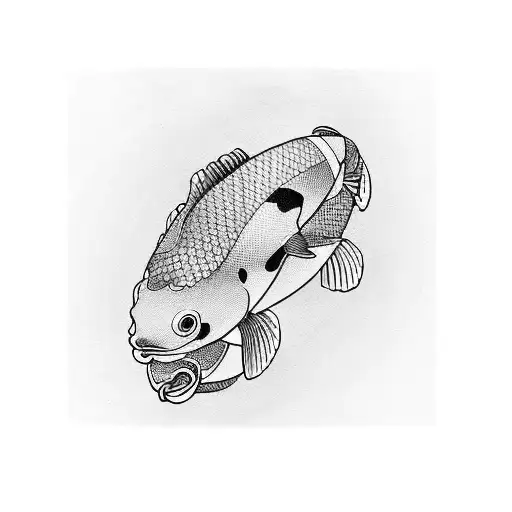 Single Line Illustration Of Koi Fish On Thigh For Men