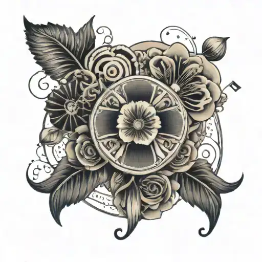 A Paramedic Symbol Surrounded By Blooming Flowers And Music Waves