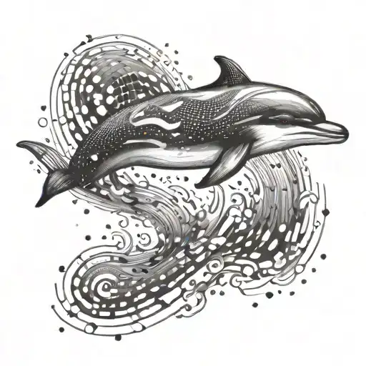 A Cybernetic Dolphin Leaping Out Of A Pixelated Ocean