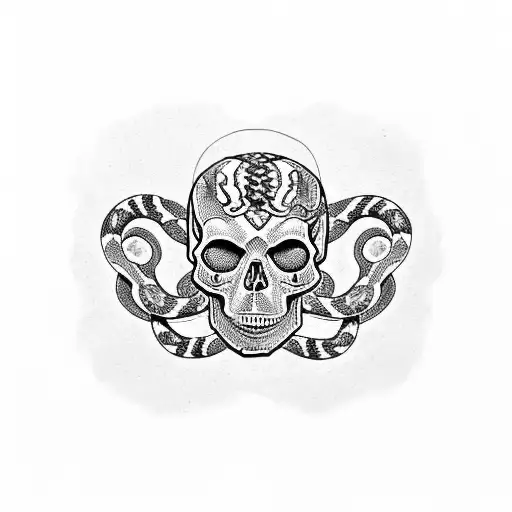 Skull With Snake With Floral Background