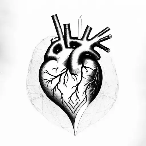Repaired Human Heart With Abstract Linework Surrounding To Form A Heart Trace