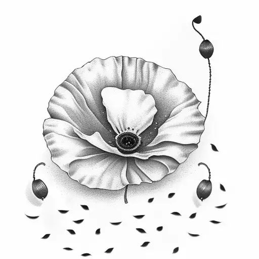 A Minimalist Design Of The Word 'Mom' Adorned With A Small Poppy