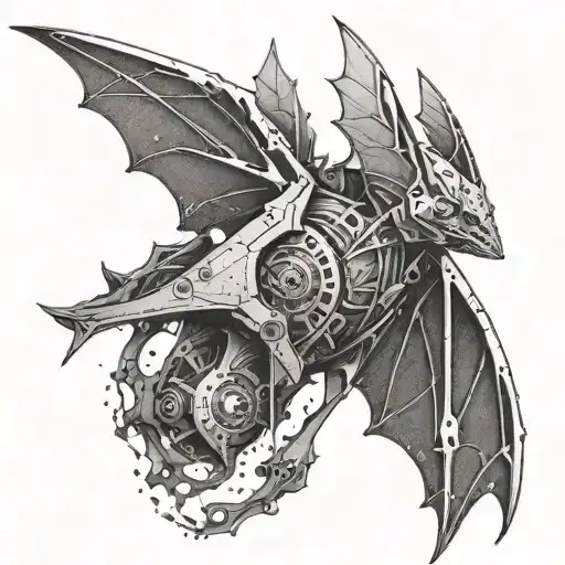 A Provocative Tattoo Of A Cybernetic Bat Symbolizing The Fusion Of Technology And Nature