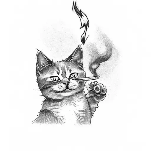 A Cat Holding A Burning Cigarette With A Mischievous Expression