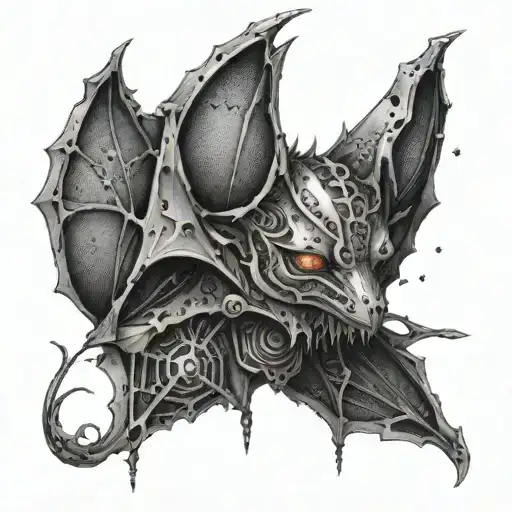 A Provocative Tattoo Of A Cybernetic Bat Symbolizing The Fusion Of Technology And Nature