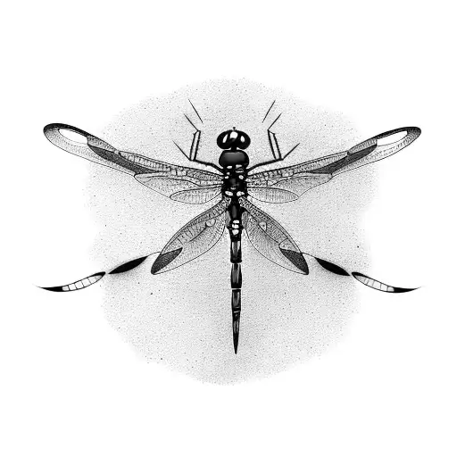 A Black And Red Dragonfly Shaded Wiyh Pointillism