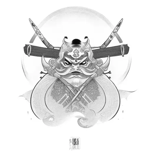 Geisha Whit Oni Mask And Katana