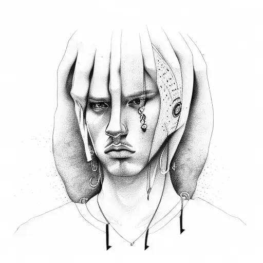 A Portrait Of A Rapper With Lyrics Flowing Around Them