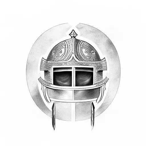 Sword Through Roman Helmet