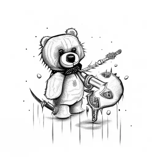 Evil Teddy Bear Holding A Spiked Mace In One Hand