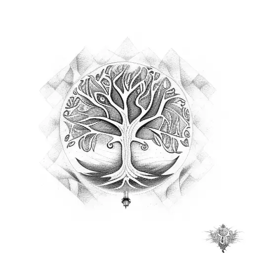 Tree Of Life With A Treasure Chest And A Ladybig