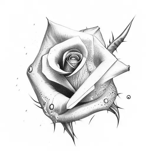 Bleeding Hand Grabbing A Rose With The Thorns