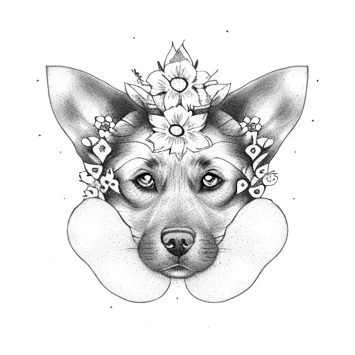 Dog Ears With Paw Print And May Flowers