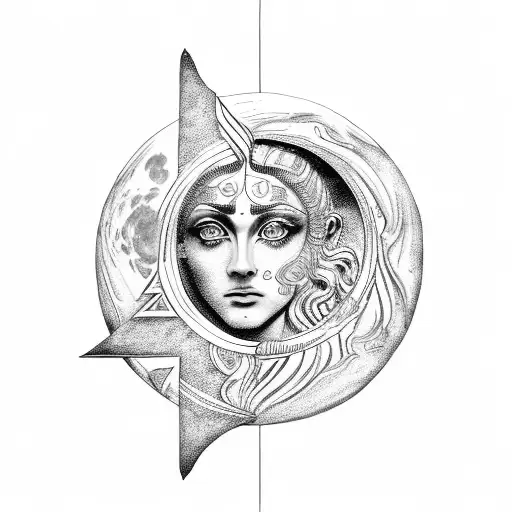 Ancient Greek Themed Moon With Artemis And Themis