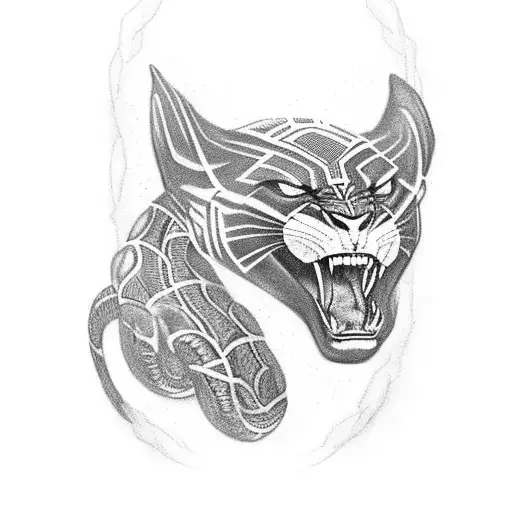 Crawling Black Panther With Snake