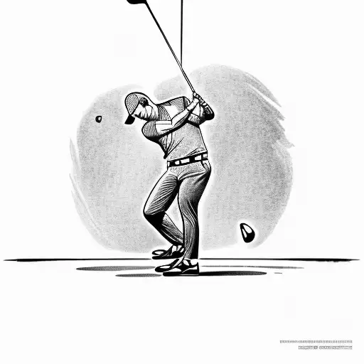 Create A Tattoo Design Of A Golfer Swinging A Club With A Money-filled Golf Bag In The Background