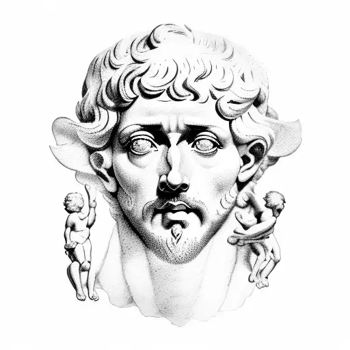 Marcus Aurelius Half Face With Icarus Falling Down And Baby Angel And Marcus Aurelius Quote