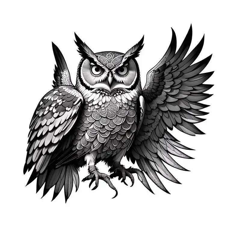 Sacred Geometry Spirit Totem Owl Spread Wings In 2D