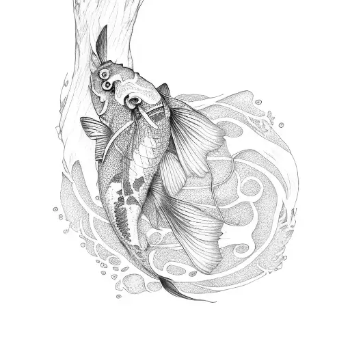 Koi Fish Climbing Tree Of Life