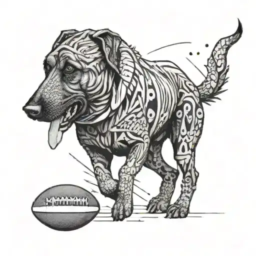 The Big Dog Along With The Football Caution Tape Woven