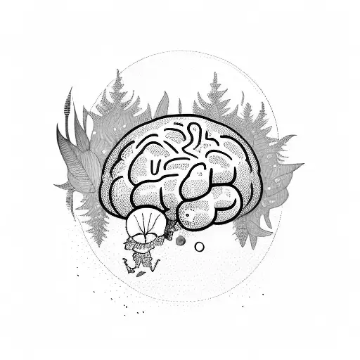 A Fairy Flying Away And Her Brain Is Floating Above With Plants Growing