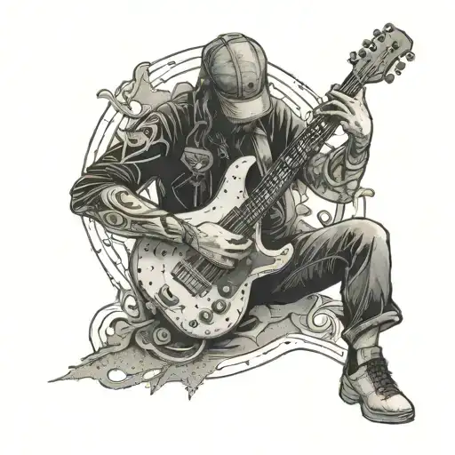 An Engineer Working On A Mechanical Guitar On A Sandy Beach