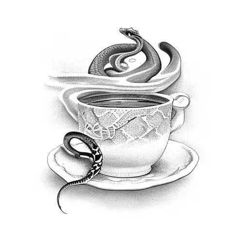 A Snake Wraps Around A Cup Of Tea That Stands On A Book