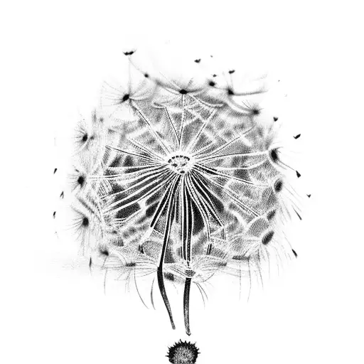 A Dotwork Tattoo Of A Dandelion Turning Into A Garter