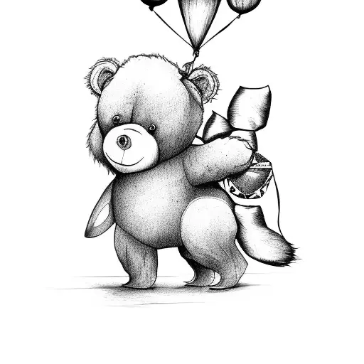 A Teddy Bear Hanging On A Balloon A Donkey And A Bird